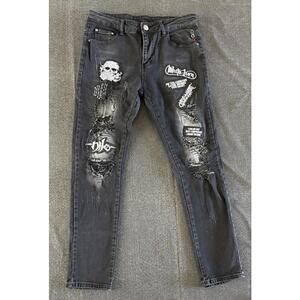 Philipp Plein Jeans Mens 33x29 Distressed Skull Patches United Warriors